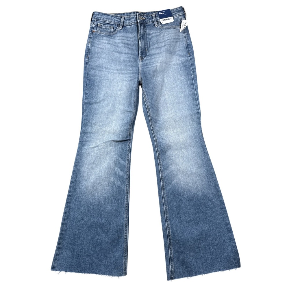 Old Navy‎ Jeans Womens 8 Higher Rise Flare Blue Raw Hems Stretch Boho Casual NWT